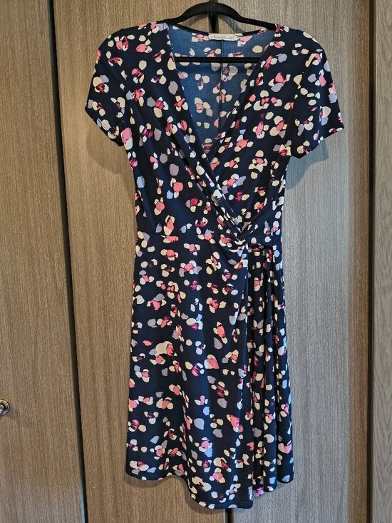 KEREN hart Dresses & Skirts - Keren Hart Navy Blue Purple Pink White Polka Dot Short Sleeved Dress Medium